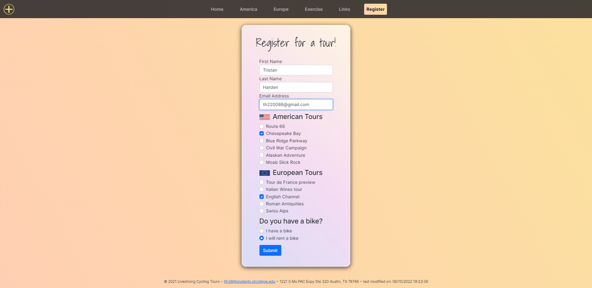 Livestrong Cycling Registration